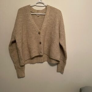 a.n.a Beige Cropped V-Neck Chunky Button Cardigan